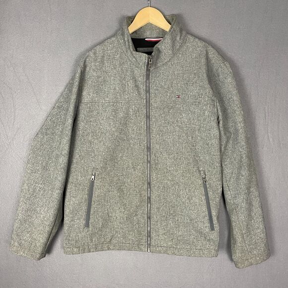 Tommy Hilfiger Jacket Men's XL Heather Gray Mock Neck Full Zip Textured Outdoor - Picture 1 of 16
